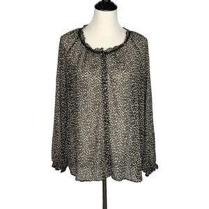 Gerard Darel Women Animal Print semi sheer Button Up Top Sz 44 US 12 Long Sleeve